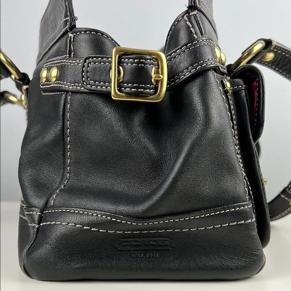 RARE Coach Legacy Collection Black Hot Pink Leather Brass Satchel Shoulder Bag - Picture 7 of 16